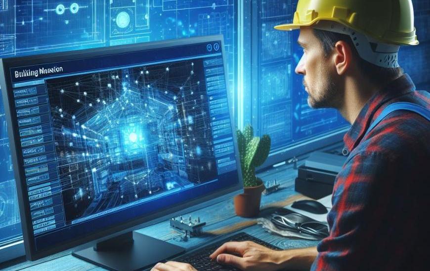 integrateur smart building GTB devant son PC